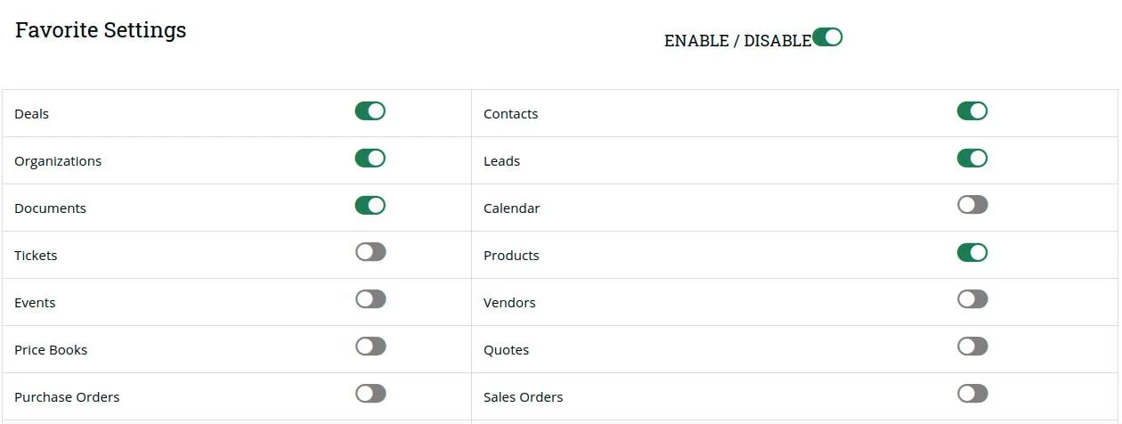 Configure JoforceCRM Favorites 1 Joforce-Favorites-configuration-settings
