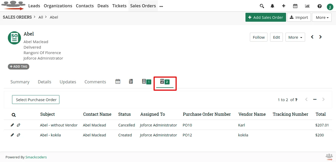 Convert Sales Order to Purchase Order 3 joforce-convert-so-to-po-view-purchase-order-records-list-in-sales-order-record-detail-view