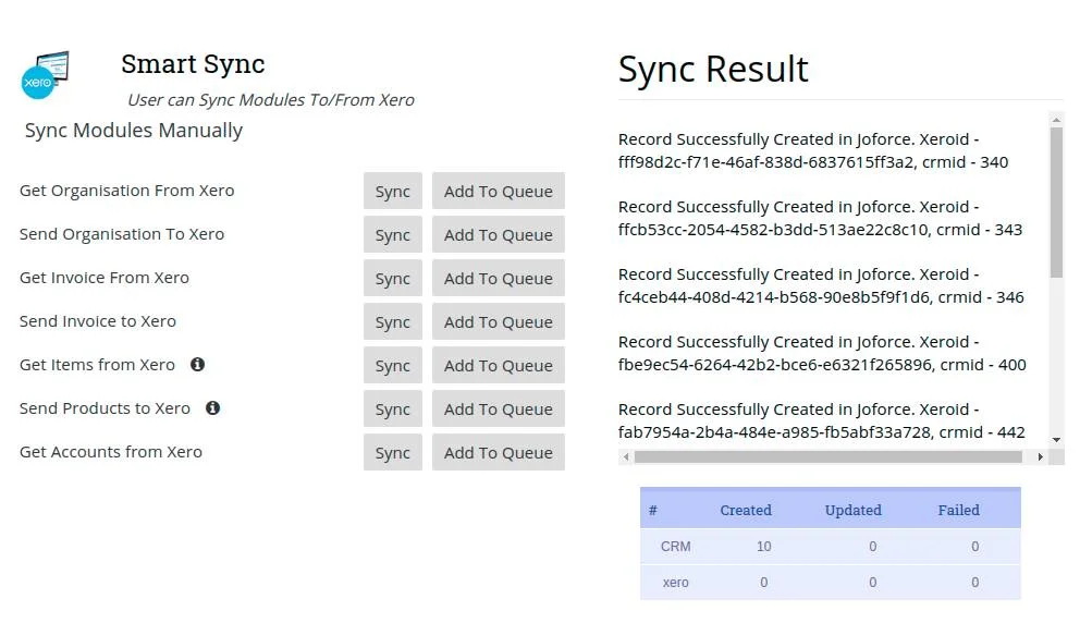 Synchronization and Logs 1 Xero-joforce-Sync-Configuration