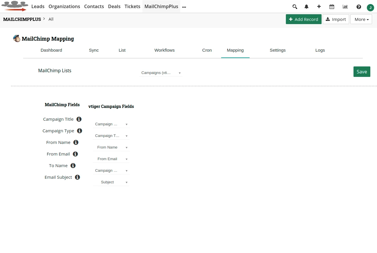 Campaigns Sync in JoforceCRM Mailchimp 1 joforce-mailchimp-campaign-mapping