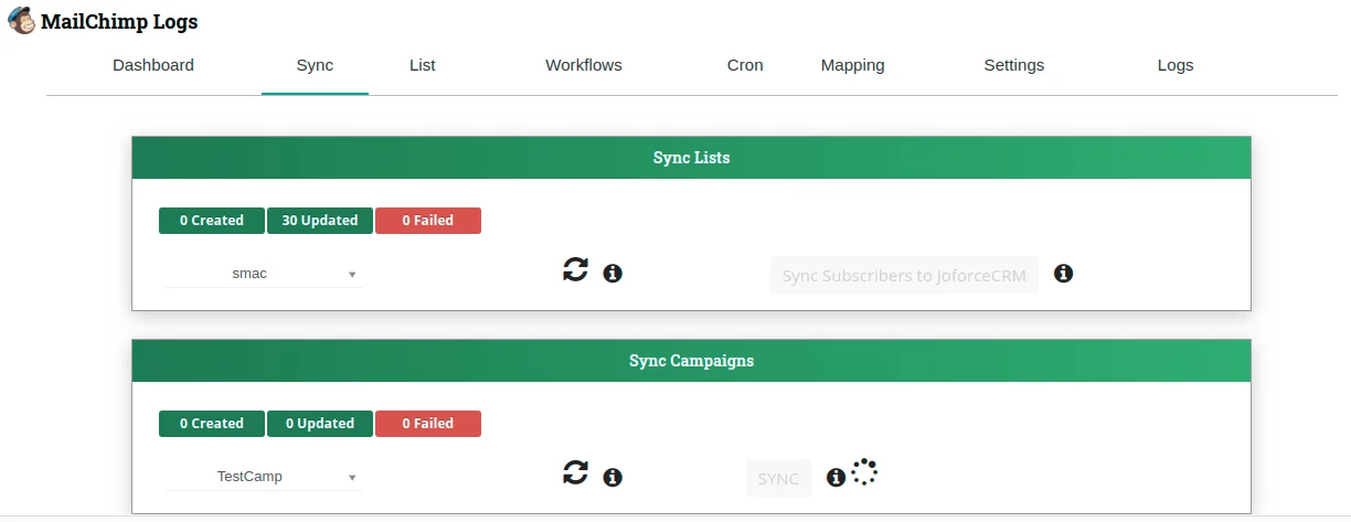 Campaigns Sync in JoforceCRM Mailchimp 2 joforce-mailchimp-campaign-sync