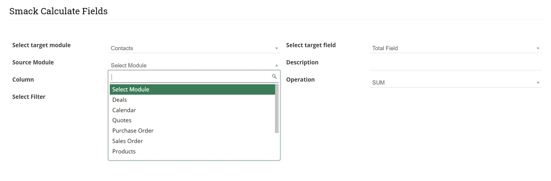 Configuration of Calculate Fields 4 choose-source-module
