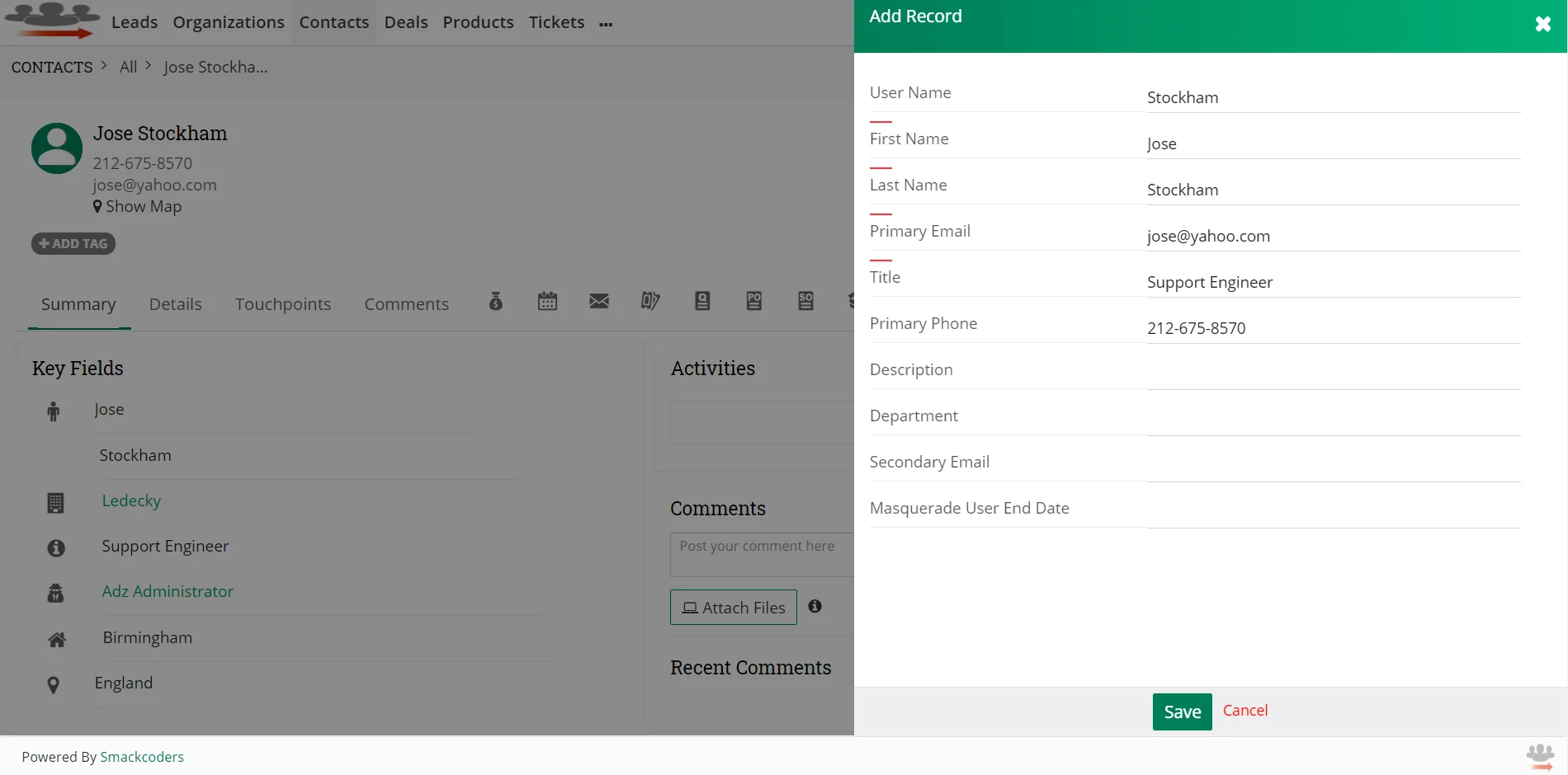 Create a New Masquerade User 2 joforce-masquerade-user-add-record