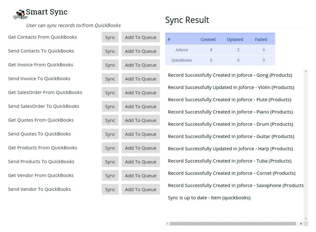 Smart Sync and Logs for QuickBooks Integration 1 Joforce-QuickBooks-Smart-sync