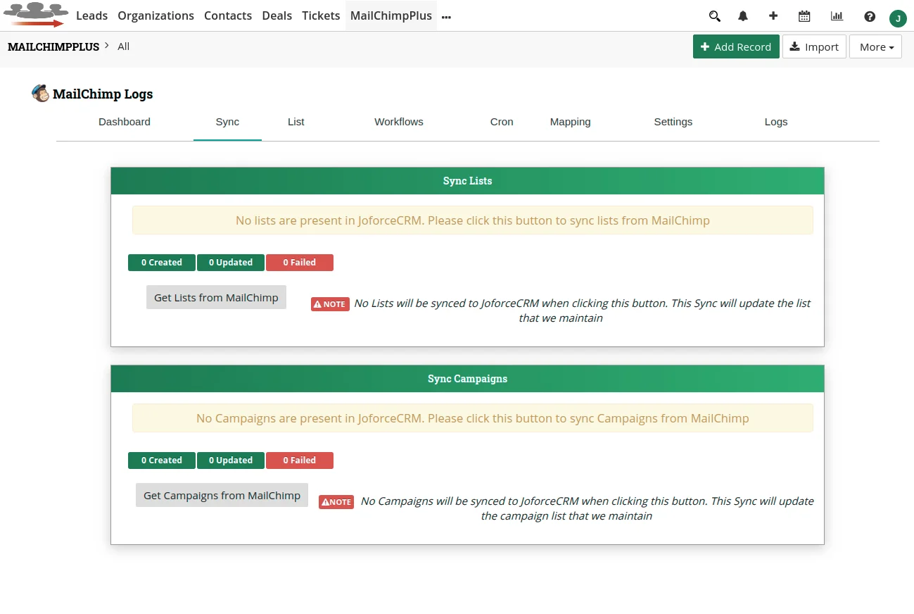 Sync List between JoforceCRM and Mailchimp 1 joforce-MailChimp-list-sync