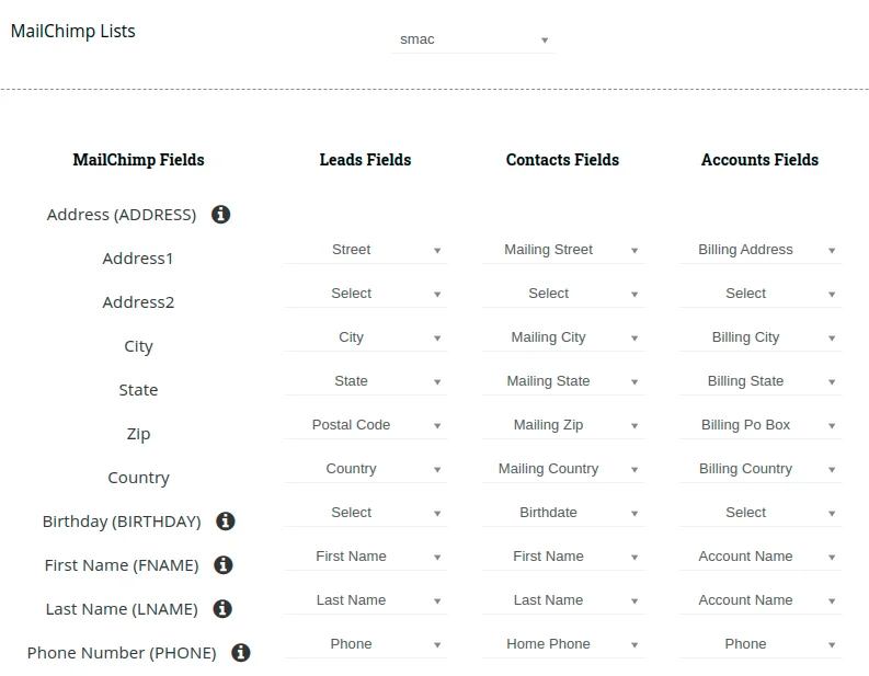 Sync List between JoforceCRM and Mailchimp 2 joforce-mailchimp-list-field-mapping