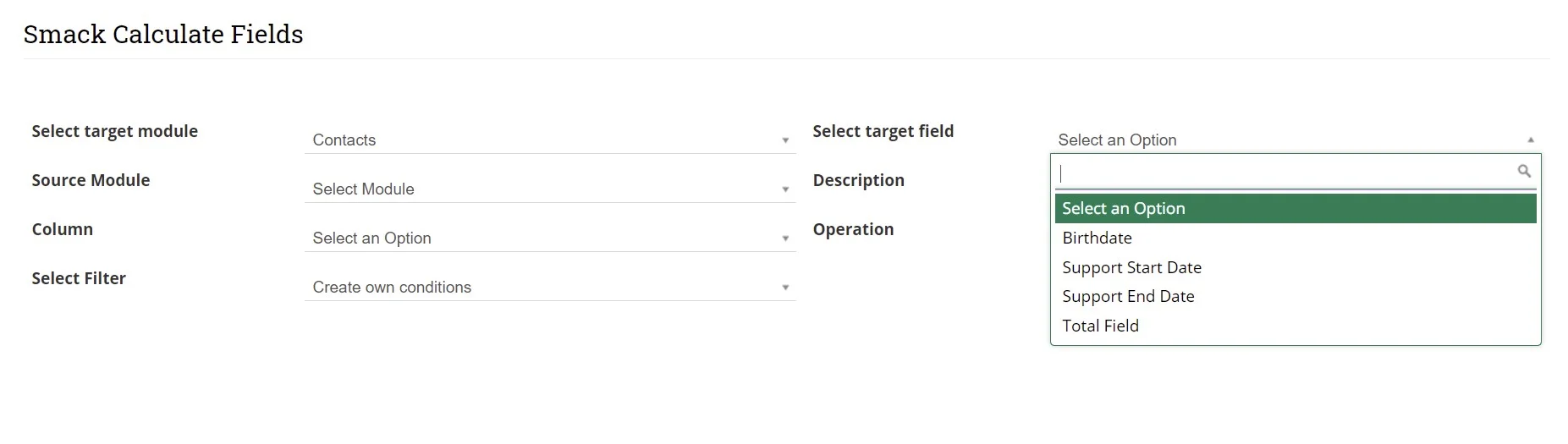 Configuration of Calculate Fields 3 Select-target-field